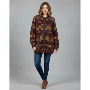 Maggie White Sweater Cardigan Button Up Southwestern Geometric Knit England Made